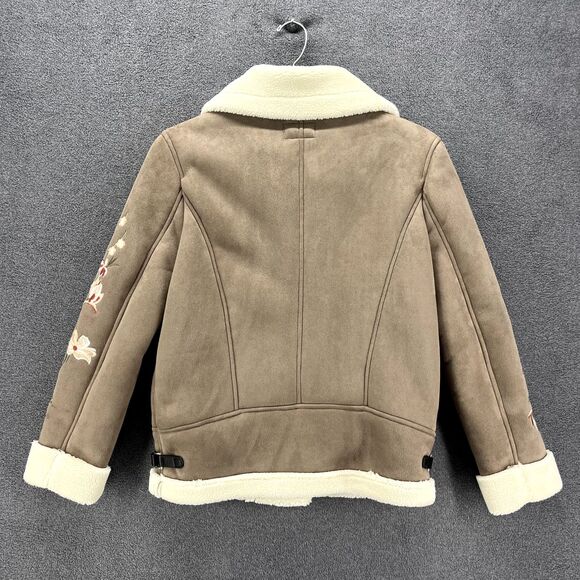 DRIFTWOOD Jacket womens Small faux‎ suede beige embroidered sleeves Fleece lined - Picture 2 of 16